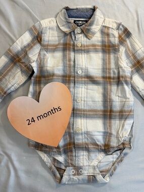 OshKosh B'gosh - Blue and Tan Plaid Onesie Button down shirt